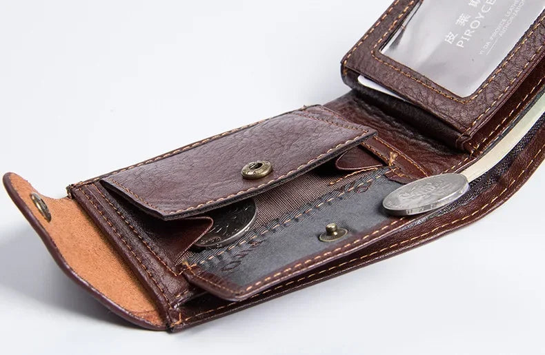 Men's Vintage PU Leather Wallet, Compact Card Holder & Purse, Durable Casual Slim Design with Metal Hasp