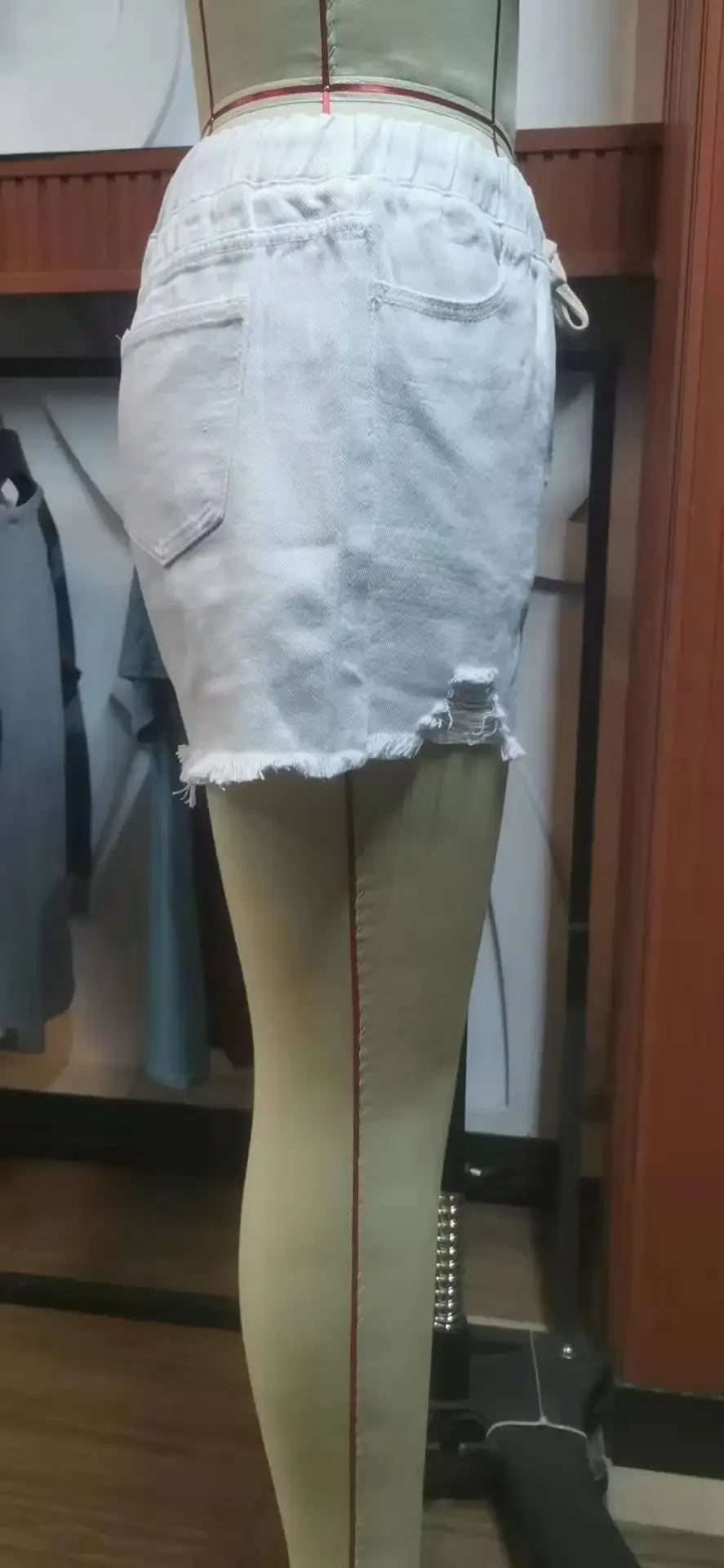 Shorts Women Hole Jeans Distressed Drawstring Elastic Waist Washed Denims 2025 Mom Jeans Streetwear Vintage Straight Short Pants