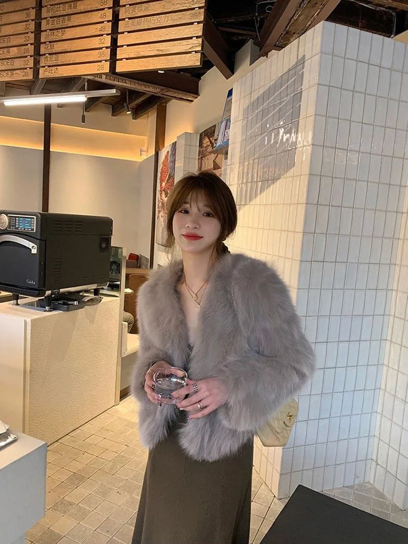 Faux Fur Coat Women Clothing Y2K Autumn New Fashion Casual Imitation Fox Fur Jacket Crop Loose All Match Warm Female Winter Top