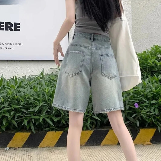 Women Y2K Summer Streetwear Vintage Retro Korean Harajuku Baggy Denim Shorts Acubi Button High Waist Jean Short Pants Clothes