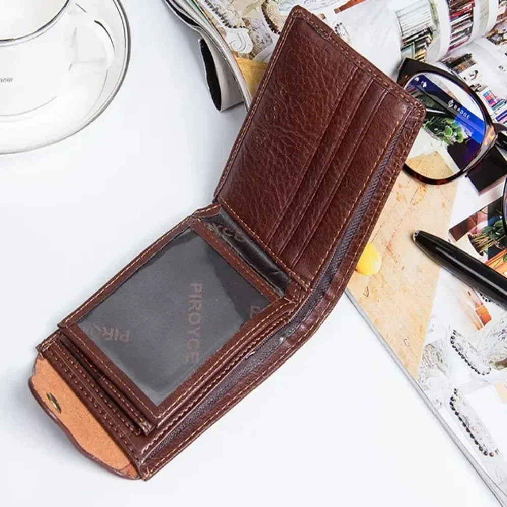 Men's Vintage PU Leather Wallet, Compact Card Holder & Purse, Durable Casual Slim Design with Metal Hasp